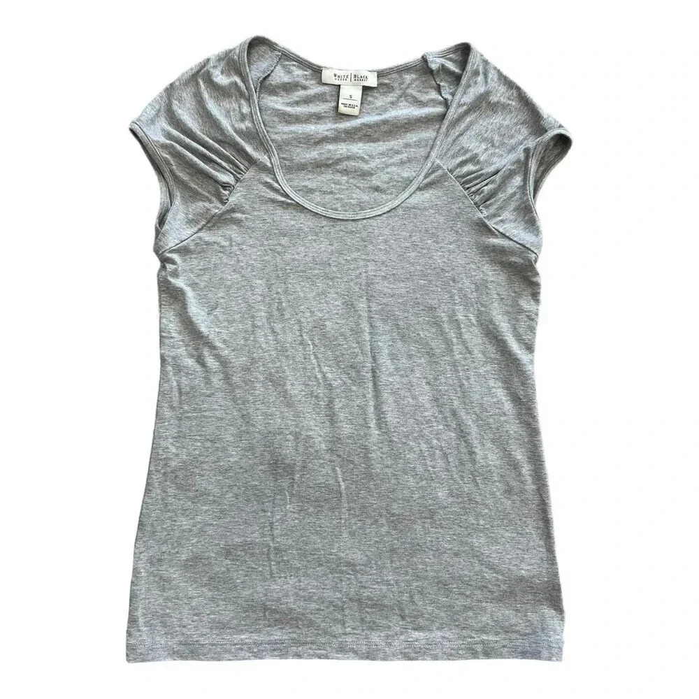 White House Black Market Gray Scoop Neck T-Shirt S